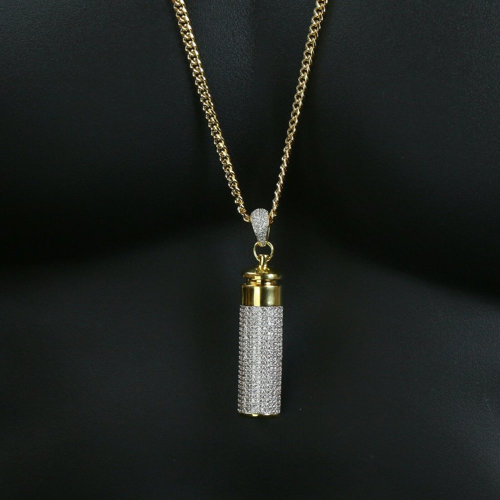 14k Gold Cylinder 30" Cuban Chain + Pendant - Picture 2 of 6